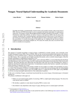 Nougat: Neural Optical Understanding for Academic Documents