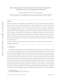 Feature Extraction Using Deep Generative Models for Bangla Text
  Classification on a New Comprehensive Dataset