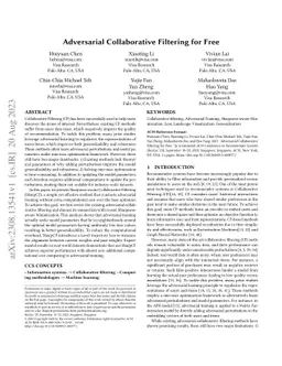 Adversarial Collaborative Filtering for Free