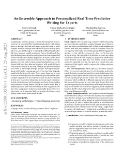 An Ensemble Approach to Personalized Real Time Predictive Writing for
  Experts