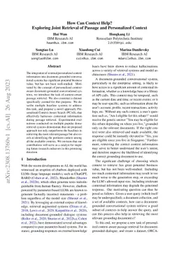 How Can Context Help? Exploring Joint Retrieval of Passage and
  Personalized Context