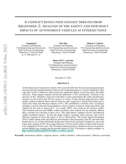 A Conflict Resolution Dataset Derived from Argoverse-2: Analysis of the
  Safety and Efficiency Impacts of Autonomous Vehicles at Intersections