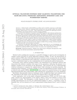 Optimal Transport-inspired Deep Learning Framework for Slow-Decaying Kolmogorov n-width Problems: Exploiting Sinkhorn Loss and Wasserstein Kernel