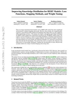 Improving Knowledge Distillation for BERT Models: Loss Functions,
  Mapping Methods, and Weight Tuning
