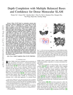 Depth Completion with Multiple Balanced Bases and Confidence for Dense Monocular SLAM