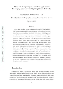 Advanced Computing and Related Applications Leveraging Brain-inspired
  Spiking Neural Networks
