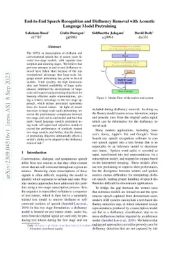 End-to-End Speech Recognition and Disfluency Removal with Acoustic
  Language Model Pretraining