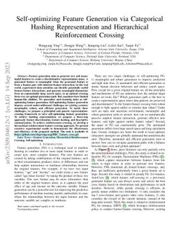 Self-optimizing Feature Generation via Categorical Hashing
  Representation and Hierarchical Reinforcement Crossing