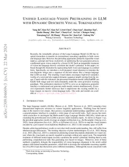 Unified Language-Vision Pretraining in LLM with Dynamic Discrete Visual
  Tokenization