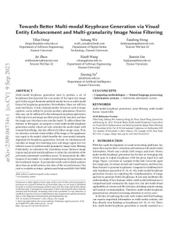 Towards Better Multi-modal Keyphrase Generation via Visual Entity
  Enhancement and Multi-granularity Image Noise Filtering
