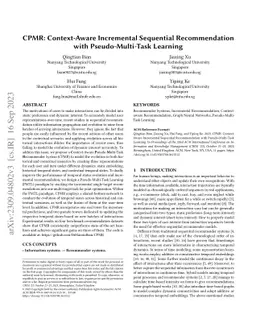 CPMR: Context-Aware Incremental Sequential Recommendation with
  Pseudo-Multi-Task Learning
