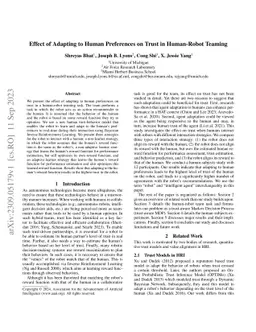 Effect of Adapting to Human Preferences on Trust in Human-Robot Teaming