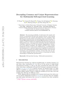 Decoupling Common and Unique Representations for Multimodal
  Self-supervised Learning
