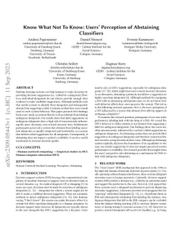 Know What Not To Know: Users' Perception of Abstaining Classifiers