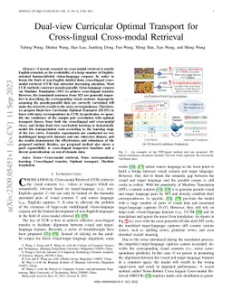 Dual-view Curricular Optimal Transport for Cross-lingual Cross-modal
  Retrieval