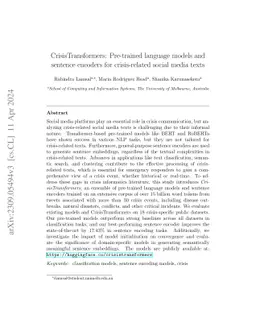 CrisisTransformers: Pre-trained language models and sentence encoders
  for crisis-related social media texts