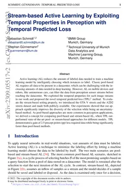 Stream-based Active Learning by Exploiting Temporal Properties in
  Perception with Temporal Predicted Loss