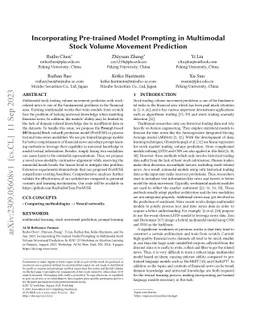 Incorporating Pre-trained Model Prompting in Multimodal Stock Volume
  Movement Prediction