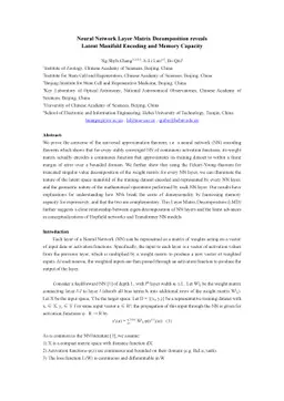 Neural Network Layer Matrix Decomposition reveals Latent Manifold
  Encoding and Memory Capacity