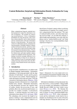 Content Reduction, Surprisal and Information Density Estimation for Long
  Documents