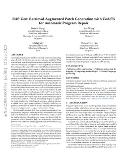 RAP-Gen: Retrieval-Augmented Patch Generation with CodeT5 for Automatic
  Program Repair