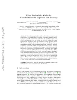 Using Reed-Muller Codes for Classification with Rejection and Recovery