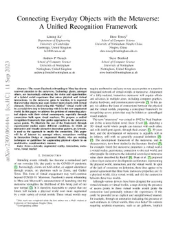 Connecting Everyday Objects with the Metaverse: A Unified Recognition
  Framework