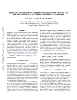 Exploring the Benefits of Differentially Private Pre-training and
  Parameter-Efficient Fine-tuning for Table Transformers