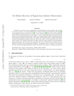 On Robust Recovery of Signals from Indirect Observations