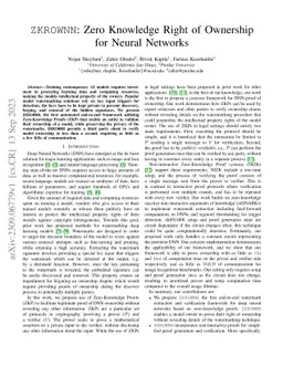 ZKROWNN: Zero Knowledge Right of Ownership for Neural Networks