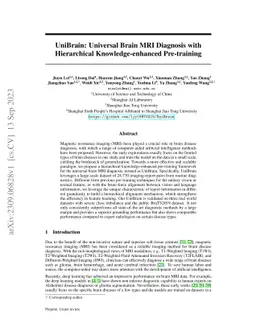 UniBrain: Universal Brain MRI Diagnosis with Hierarchical
  Knowledge-enhanced Pre-training