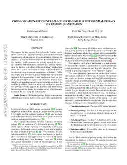 Communication-Efficient Laplace Mechanism for Differential Privacy via
  Random Quantization