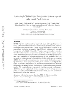 Hardening RGB-D Object Recognition Systems against Adversarial Patch
  Attacks