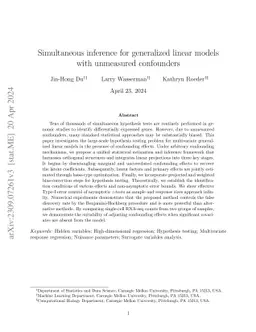 Simultaneous inference for generalized linear models with unmeasured confounders