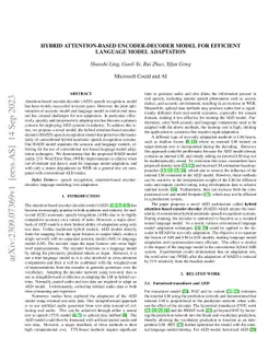 Hybrid Attention-based Encoder-decoder Model for Efficient Language
  Model Adaptation