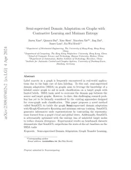 Semi-supervised Domain Adaptation on Graphs with Contrastive Learning
  and Minimax Entropy