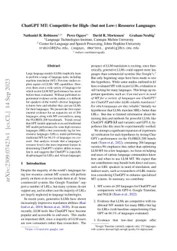 ChatGPT MT: Competitive for High- (but not Low-) Resource Languages