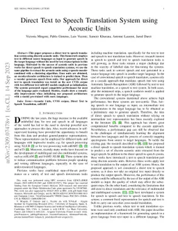 Direct Text to Speech Translation System using Acoustic Units