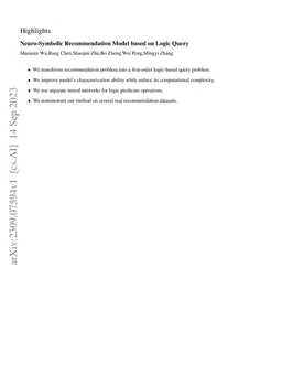 Neuro-Symbolic Recommendation Model based on Logic Query