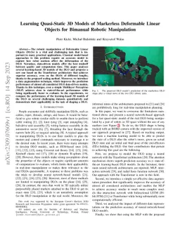 Learning Quasi-Static 3D Models of Markerless Deformable Linear Objects
  for Bimanual Robotic Manipulation
