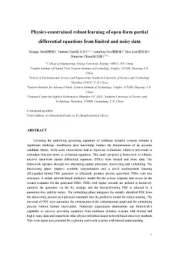 Physics-constrained robust learning of open-form partial differential
  equations from limited and noisy data