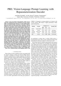 PRE: Vision-Language Prompt Learning with Reparameterization Encoder