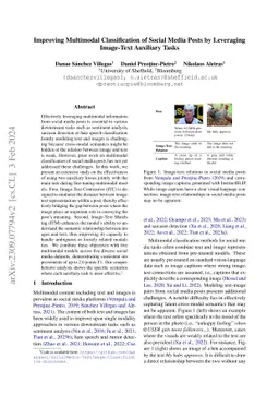 Improving Multimodal Classification of Social Media Posts by Leveraging
  Image-Text Auxiliary Tasks