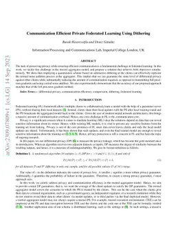 Communication Efficient Private Federated Learning Using Dithering
