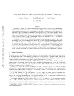 Improved Distributed Algorithms for Random Colorings