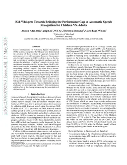 Kid-Whisper: Towards Bridging the Performance Gap in Automatic Speech
  Recognition for Children VS. Adults