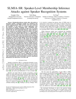 SLMIA-SR: Speaker-Level Membership Inference Attacks against Speaker
  Recognition Systems