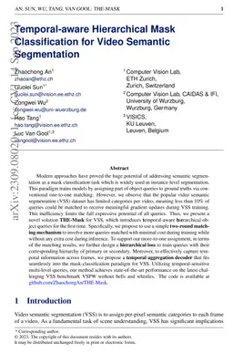 Temporal-aware Hierarchical Mask Classification for Video Semantic
  Segmentation