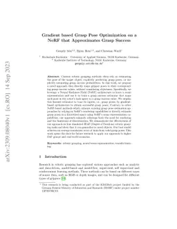 Gradient based Grasp Pose Optimization on a NeRF that Approximates Grasp
  Success