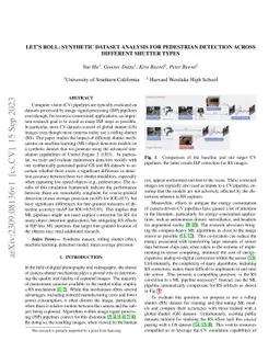 Let's Roll: Synthetic Dataset Analysis for Pedestrian Detection Across
  Different Shutter Types